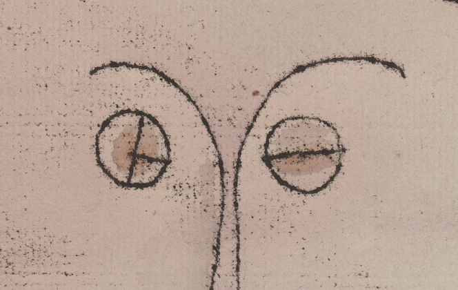 Detail 1: Unequal eyes and curved brows in Fright of a Girl